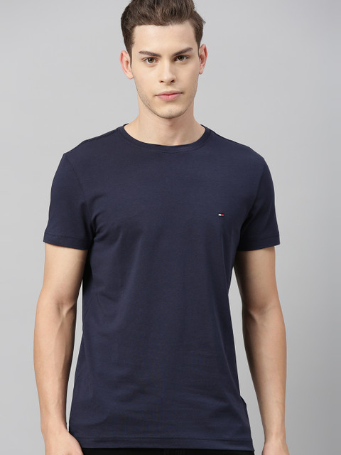 

Tommy Hilfiger Men Navy Blue Slim Fit Solid Round Neck T-shirt