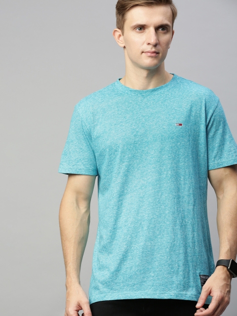 

Tommy Hilfiger Men Turquoise Blue Solid Round Neck T-shirt