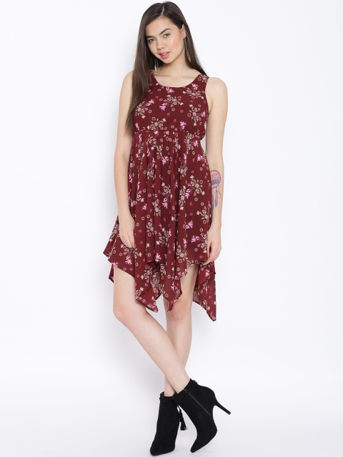 

Sera Maroon Floral Print Fit & Flare Dress