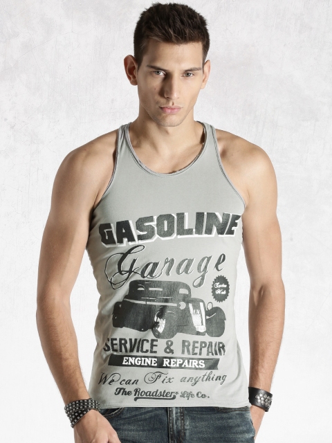 

Roadster Grey Printed Sleeveless T-Shirt