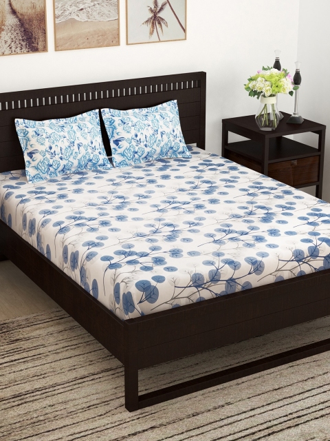 

Story@home Blue & White Floral 152 TC Cotton 1 King Bedsheet with 2 Pillow Covers