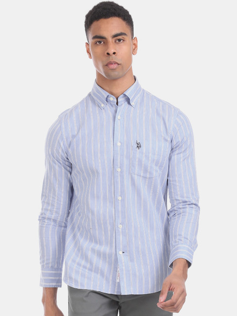

U.S. Polo Assn. Men Blue & Grey Regular Fit Striped Casual Shirt