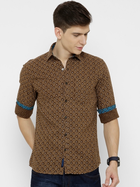 

CAVALLO by Linen Club Men Cotton Linen Brown Regular Fit Printed Sustainable Casual Shirt
