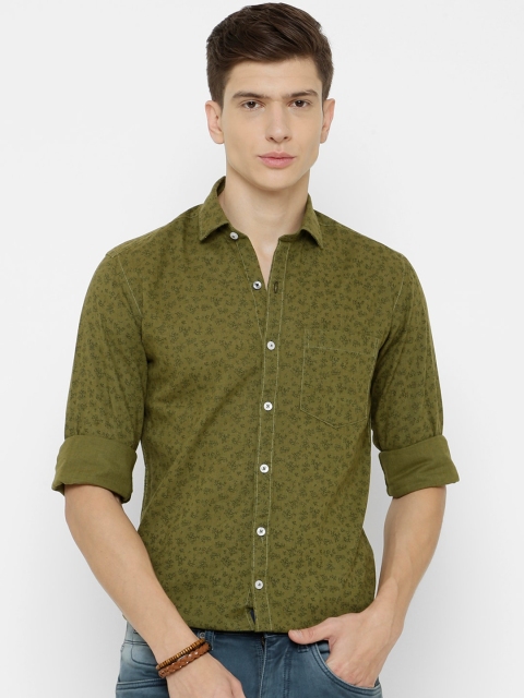 

CAVALLO by Linen Club Men Cotton Linen Olive Green Regular Fit Printed Sustainable Casual Shirt