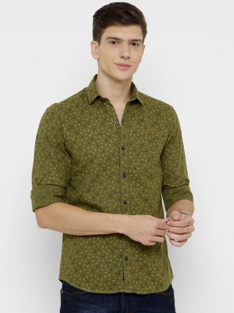 

CAVALLO by Linen Club Men Cotton Linen Olive Green Regular Fit Printed Sustainable Casual Shirt