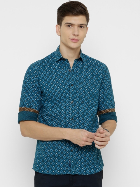 

CAVALLO by Linen Club Men Cotton Linen Blue & White Regular Fit Printed Sustainable Casual Shirt