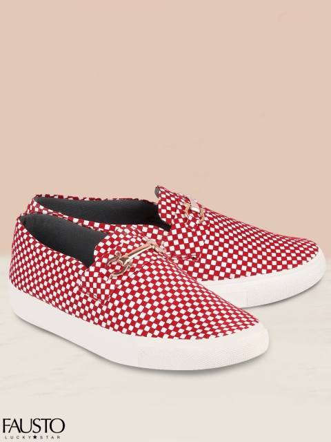 

FAUSTO Women Red & White Printed Loafers