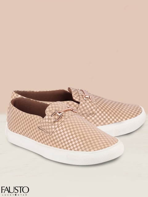 

FAUSTO Women Beige Printed Slip-On Sneakers