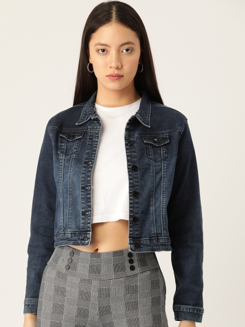 

Kraus Jeans Women Navy Blue Washed Cropped Denim Jacket