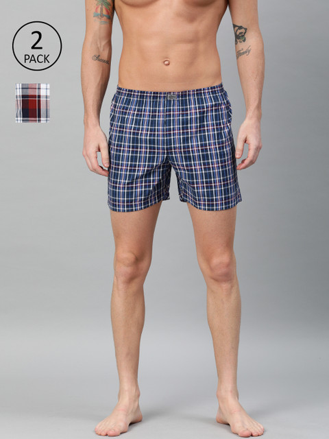 

Roadster Men Pack of 2 Navy Blue & Red Checked Boxers RDST-BOX-2PP-020A