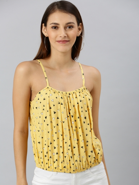 

SCOUP Women Yellow & Black Geometric Printed Blouson Top