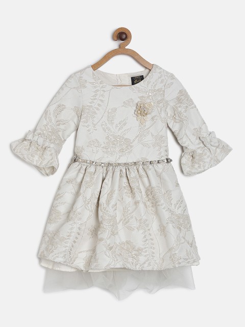 

Gini and Jony Girls Off-White Self Design Fit and Flare Dress
