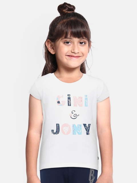 Girls White Printed Top