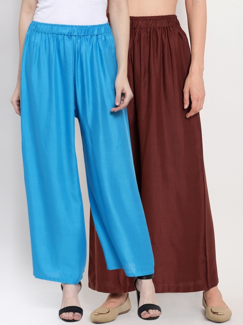 

TAG 7 Women Pack Of 2 Solid Flared Palazzos, Blue