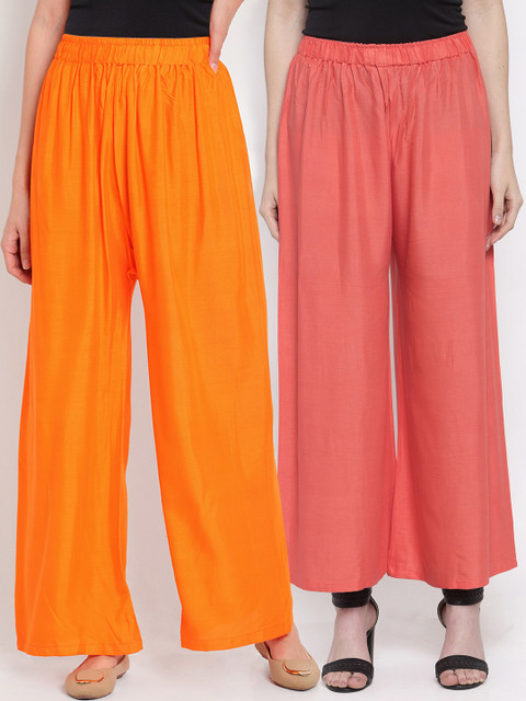 

TAG 7 Women Pack Of 2 Solid Straight Palazzos, Peach