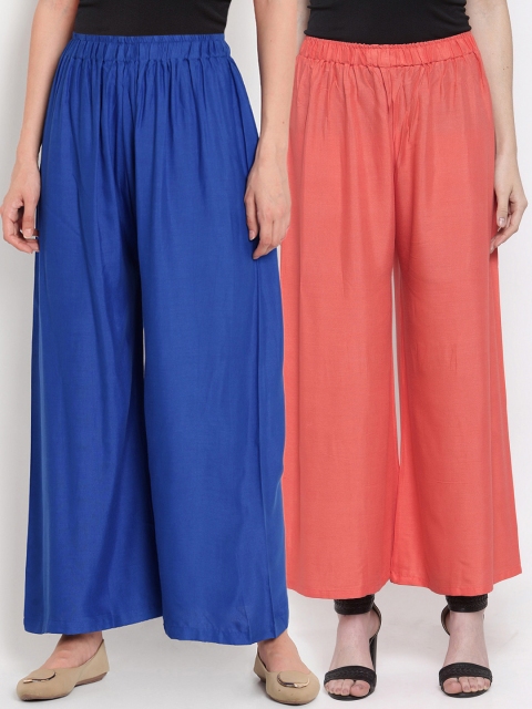 

TAG 7 Women Pack Of 2 Solid Straight Palazzos, Blue