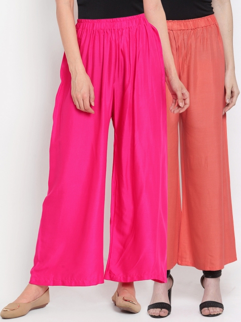 

TAG 7 Women Pack Of 2 Solid Straight Palazzos, Fuchsia
