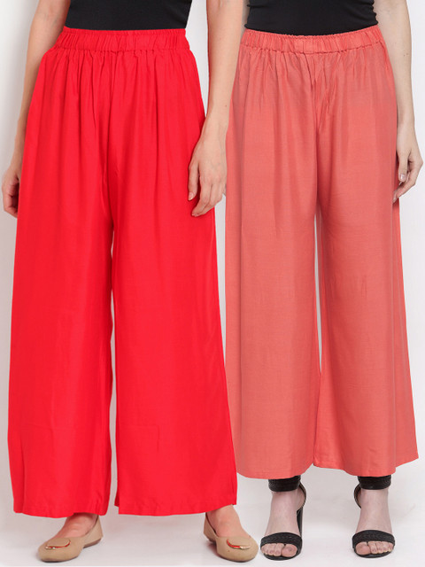 

TAG 7 Women Pack Of 2 Solid Straight Palazzos, Red