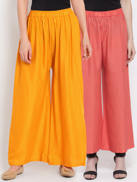 

TAG 7 Women Pack Of 2 Solid Straight Palazzos, Yellow