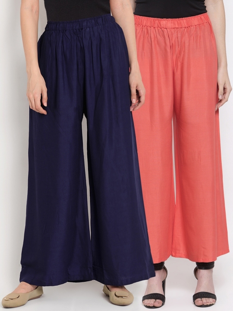 

TAG 7 Women Pack Of 2 Solid Straight Palazzos, Peach