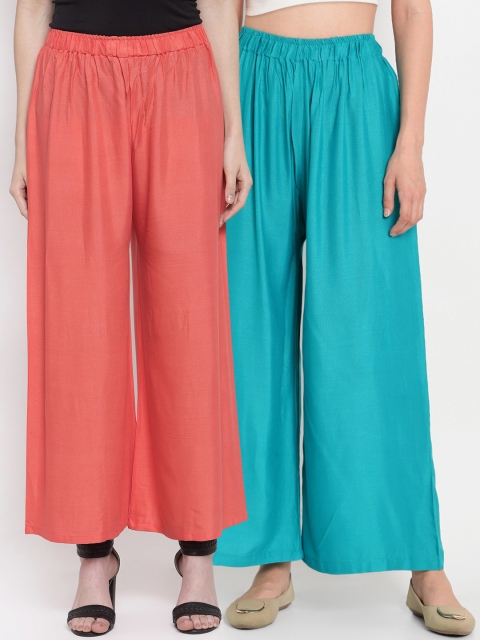 

TAG 7 Women Pack of 2 Solid Straight Palazzos, Peach