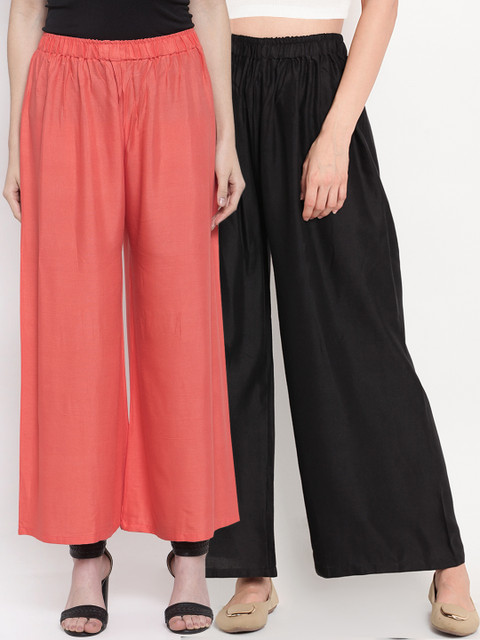 

TAG 7 Women Pack Of 2 Solid Straight Palazzos, Peach