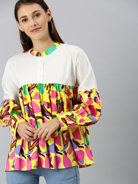 

AKS Womans Yellow and Multicolored Printed Top