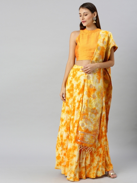 

AKS Yellow & White Dyed Ready to Wear Lehenga & Blouse with Dupatta