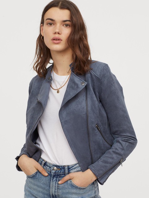 

H&M Women Blue Biker jacket