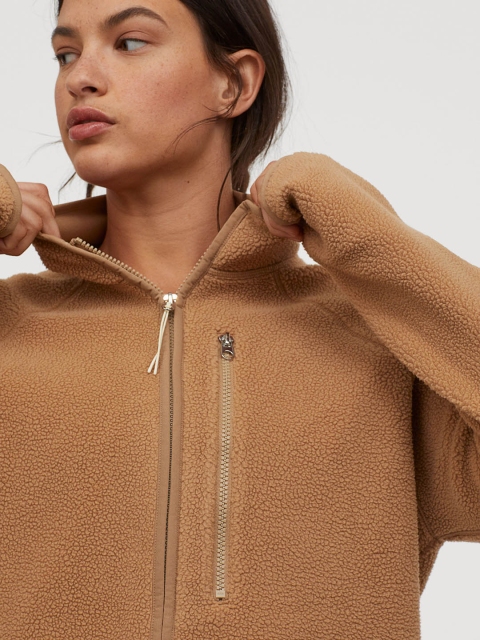 

H&M Women Beige Solid Fleece Sustainable Jacket