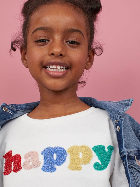 

H&M Girls White Motif-front sweatshirt