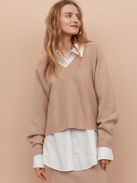 

H&M Women Beige Jumper with dolman sleeves