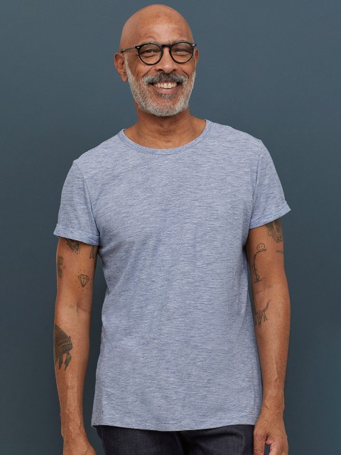 

H&M Men Blue Slub Jersey T-Shirt