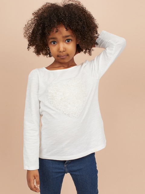 

H&M Girls White Self-Design Appliqud Top