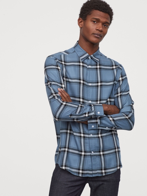 

H&M Men Blue Checked Shirt Regular Fit