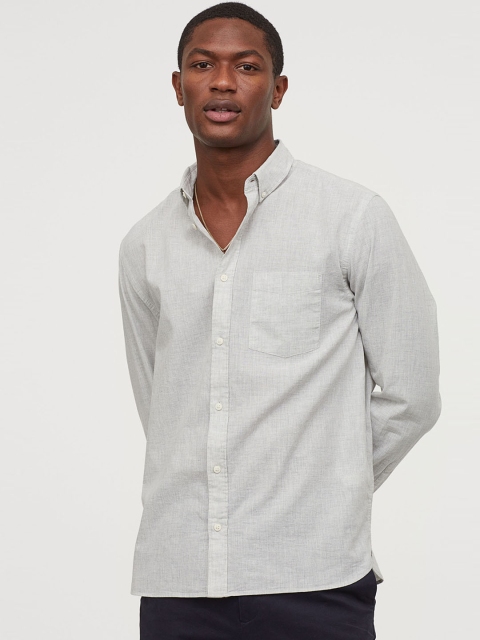 

H&M Men Grey Solid Cotton Shirt Regular Fit