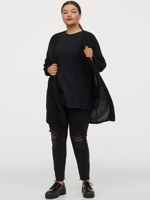

H&M Plus Women Black Solid Loose-Knit Sustainable Cardigan