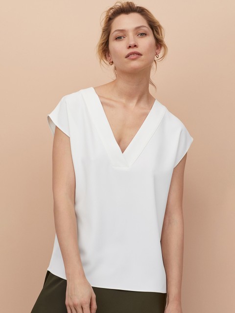 

H&M Women White Solid V-neck Blouse