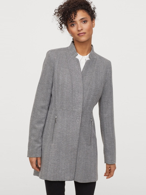 

H&M Women Black & Grey Short Coat