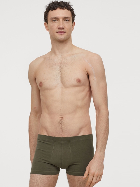 

H&M Men Olive Green Solid 3-Pack Short Trunks