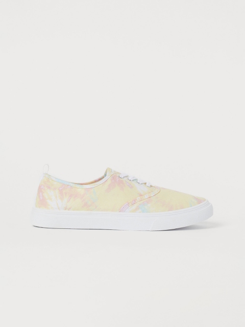 

H&M Women Yellow & White Printed Canvas Trainers