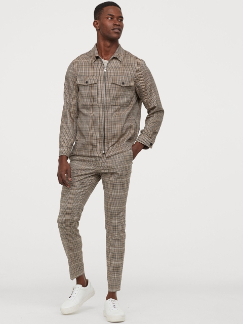 

H&M Men Beige Checked Shirt Jacket