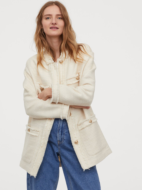 

H&M Women Cream-Colored Textured-Weave Jacket