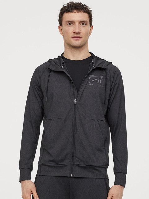 

H&M Men Black Hooded Track Jacket