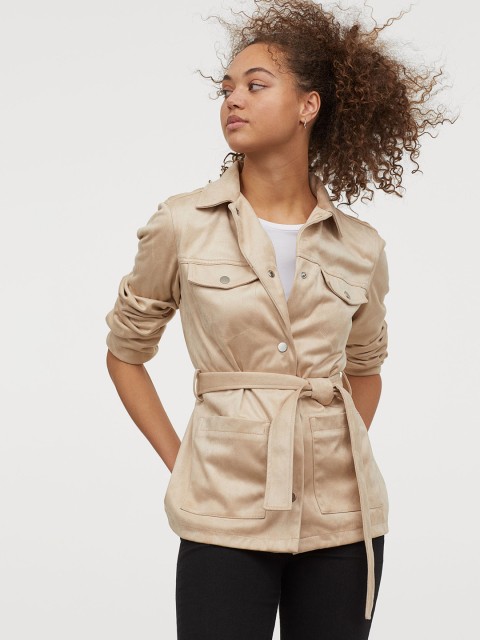 

H&M Women Beige Tie-Belt Jacket