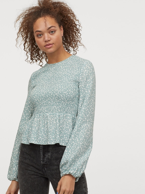 

H&M Women Green Printed Peplum Top