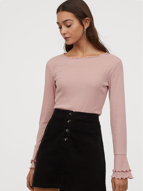 

H&M Women Pink Ribbed Jersey Top