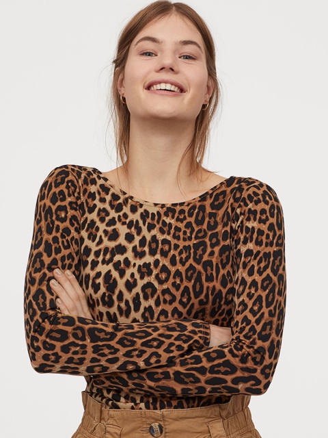

H&M Women Beige & Brown Top With a Low-Cut Back