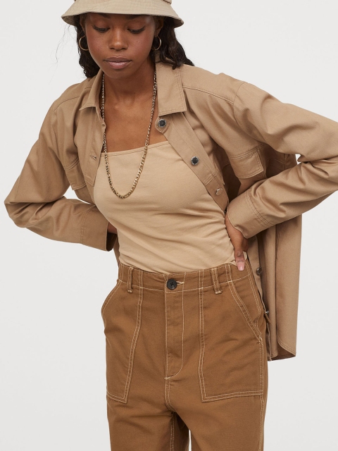 

H&M Women Beige Cropped Jersey Strappy Top