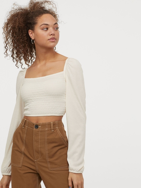 

H&M Women White Smocked Top
